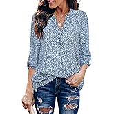 Gaharu Women's Blouses 3/4 Sleeve Work Shirt Chiffon Tunic Top Office Wear