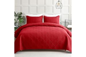 Whale Flotilla Elegant Extra Soft Quilt King Size, 3-Piece Lightweight Modern Geometric King Quilt Bedding Set Bedspread Coverlet for All Seasons, Red