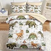 Nesker Comforter Set Twin Size,Dinosaur Palm Tree5 Pcs Bedding for Kids and Adults,Green Dino Palm Leaf Bed Sheet Sets with Fitted Sheet Pillowcase & Sham