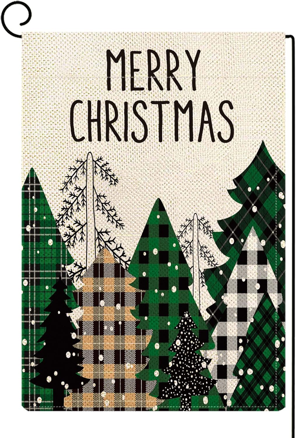 Flags - Baccessor Merry Christmas Garden Flag Vertical Burlap Double Sided, Green Buffalo Plaid Pine Trees Snowflake Snowy Forest Flag Winter Farmhouse Holiday Xmas House Party Yard Outdoor Lawn Decoration 12.5x18 Inch