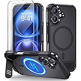Lanhiem Magnetic for iPhone 16 Case with Stand, 2 Pack [Tempered Glass Screen Protectors], Military Grade Drop Protection Adjustable Kickstand Slim Magsafe Phone Cover for iPhone 16 6.1 inch, Black