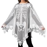Whongkidz Halloween Costumes for Women Black Spider/White Skeleton Poncho Costume Accessories