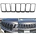 ECOTRIC Front Grill Trim Insert Ring Compatible with 2014-2016 Jeep Grand Cherokee (7pcs) Grille Gloss Black ABS