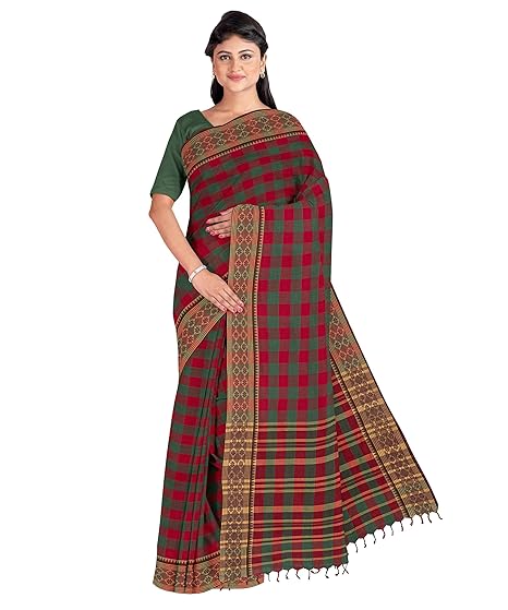 Womens Pure Cotton Handwoven Dhaniakhali Saree (BBHS-1190, Multicolour)