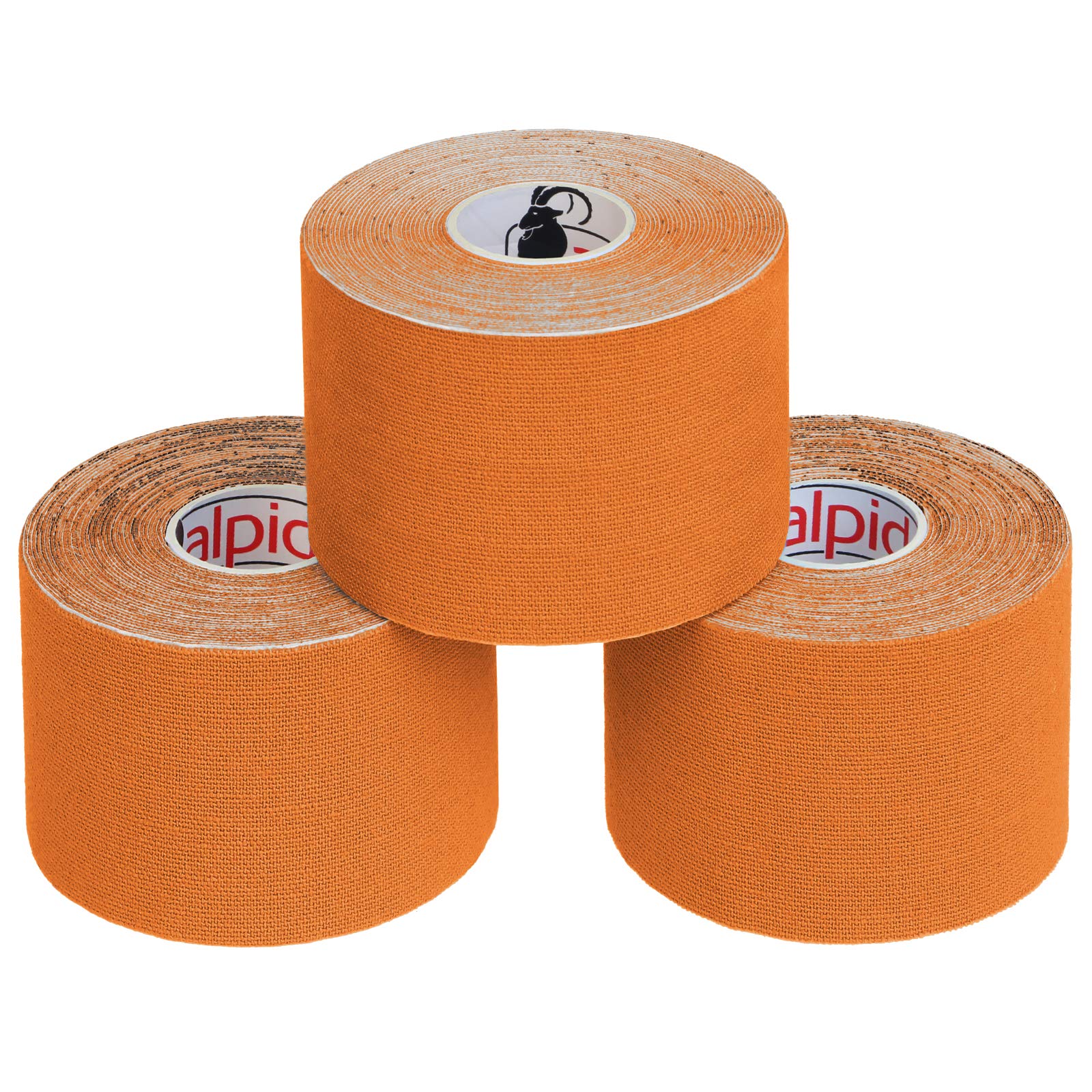 ALPIDEX Kinesiology Tape 1/3/ 6/12 Rolls Many Colors 5 m x 5 cm Application Examples E- Book Skin Friendly Muscle Support Elastic Strapping Tape, Colour:Orange, Quantity:3 Rolls