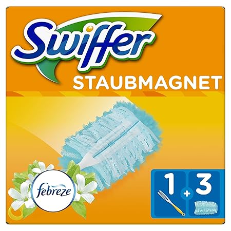 Swiffer Staubmagnet Set mit Febreze-Duft 1 Griff plus 3 Ersatztücher, 1er Pack (1 x 1 Stück)