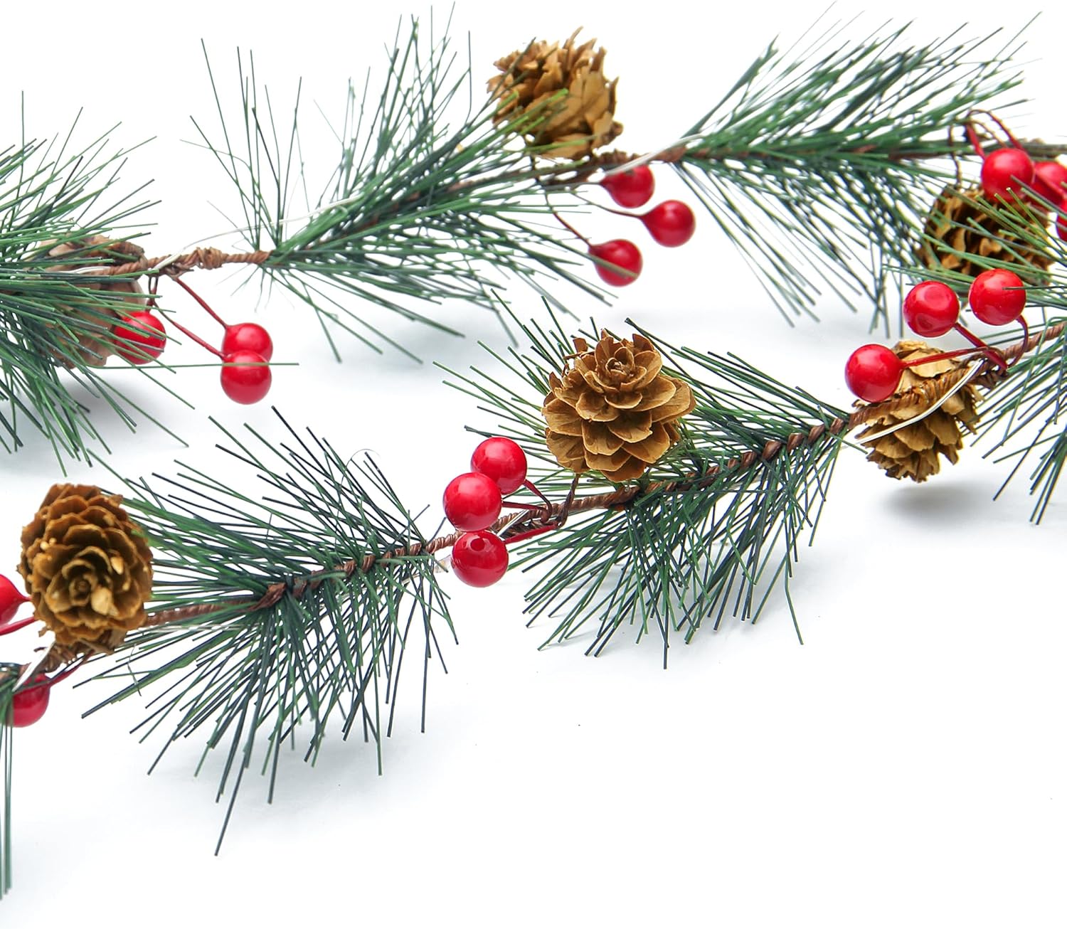 Wreaths, Garlands & Swags - HONGBOLI Christmas Garland with Lights, Pre-lit 6 Feet Natural Christmas Smokey Pine Garland,25 Led Lights,Battery Powered 8 Lighting Modes, Christmas Decorations