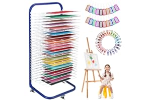 Ireer 26 Shelf Art Drying Rack, Mobile Paint Drying Rack, Art Storage Rack with Wheels, 26 Removable Shelves with 26 Name Tag and 26 Clip for Classroom Art School Studios, 14.6'' x 17.5'' x 40.6''