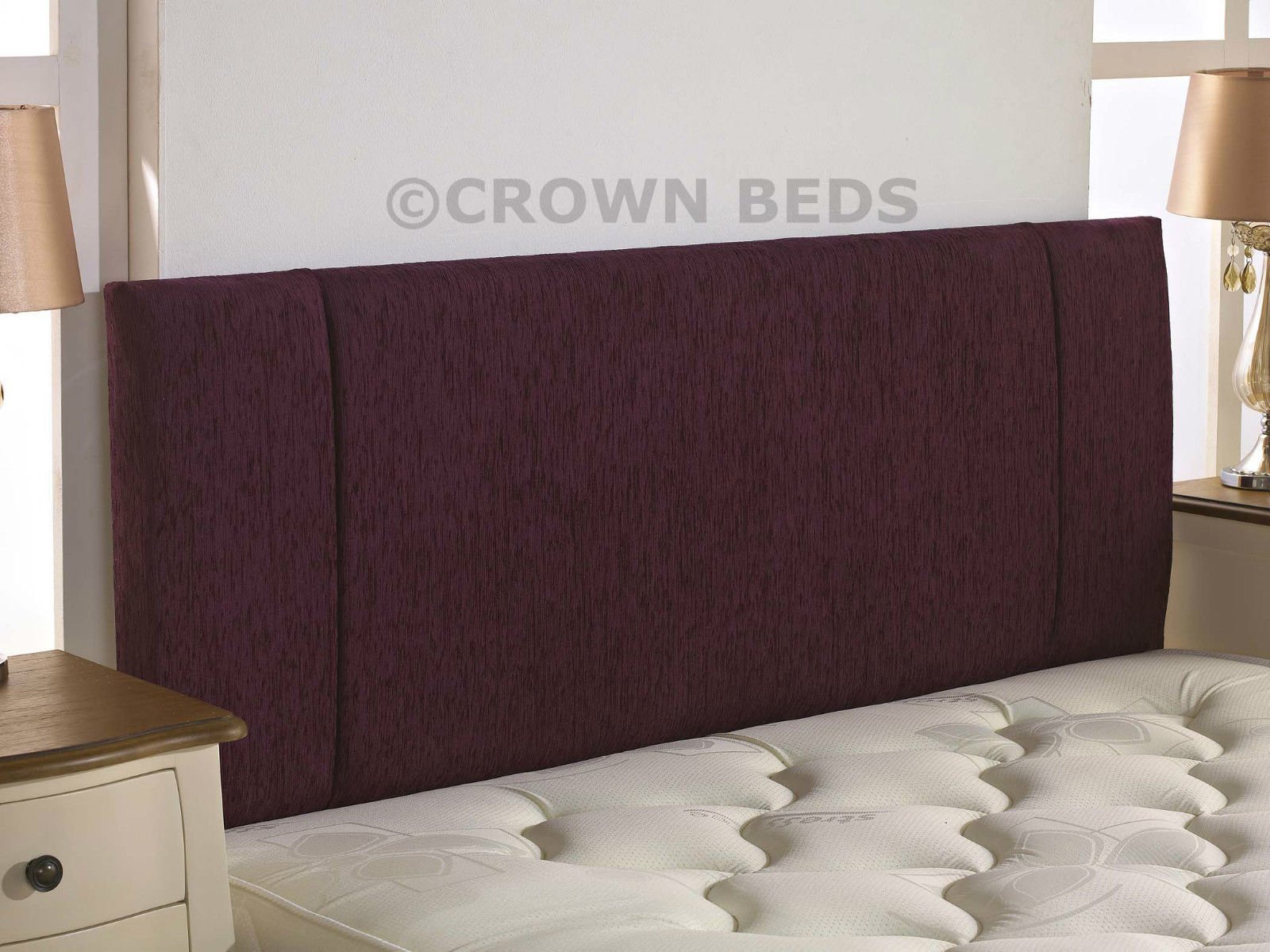 CROWNBEDSUK QUALITY PORTOBELLO CHENILLE HEADBOARD 2ft6,3ft,4ft,4ft6,5ft,6ft (6FT SUPER KINGSIZE, Aubergine)