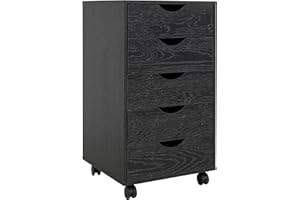 Naomi Home 5 Drawer Office Storage File Cabinet Under Desk Cabinets for Organization Filing with Wheels, Printer Stand Storage, 180 lbs Capacity, Distressed Black (11397AM)