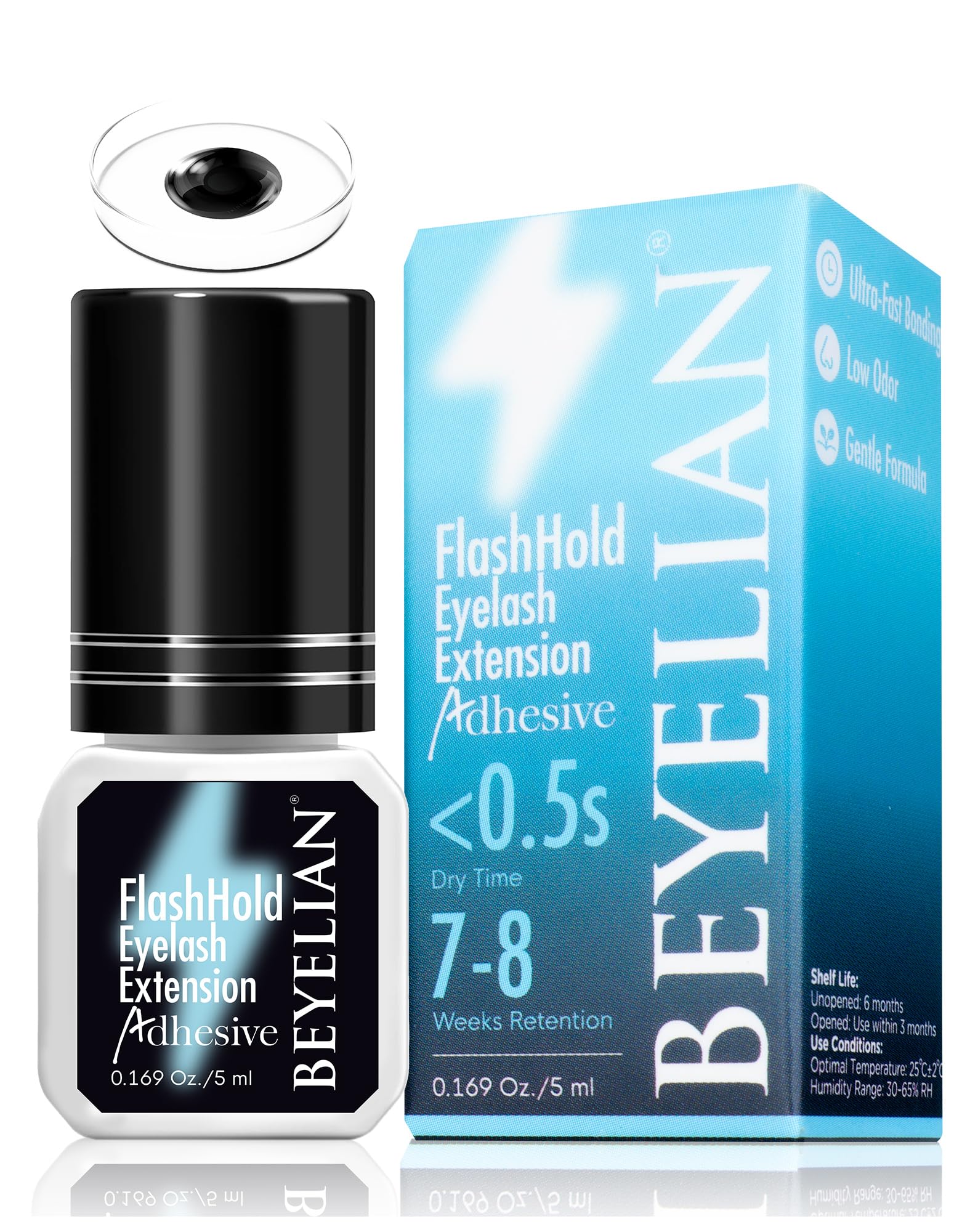 Photo 1 of BEYELIAN Sensitive Eyelash Extension Glue 0.17fl.oz/5ml / 0.5Sec Drying Time/Retention – 7-8 Weeks/Black Adhesive/Hypoallergenic Formaldehyde-Free Lash Extension Glue for Professional Use Only