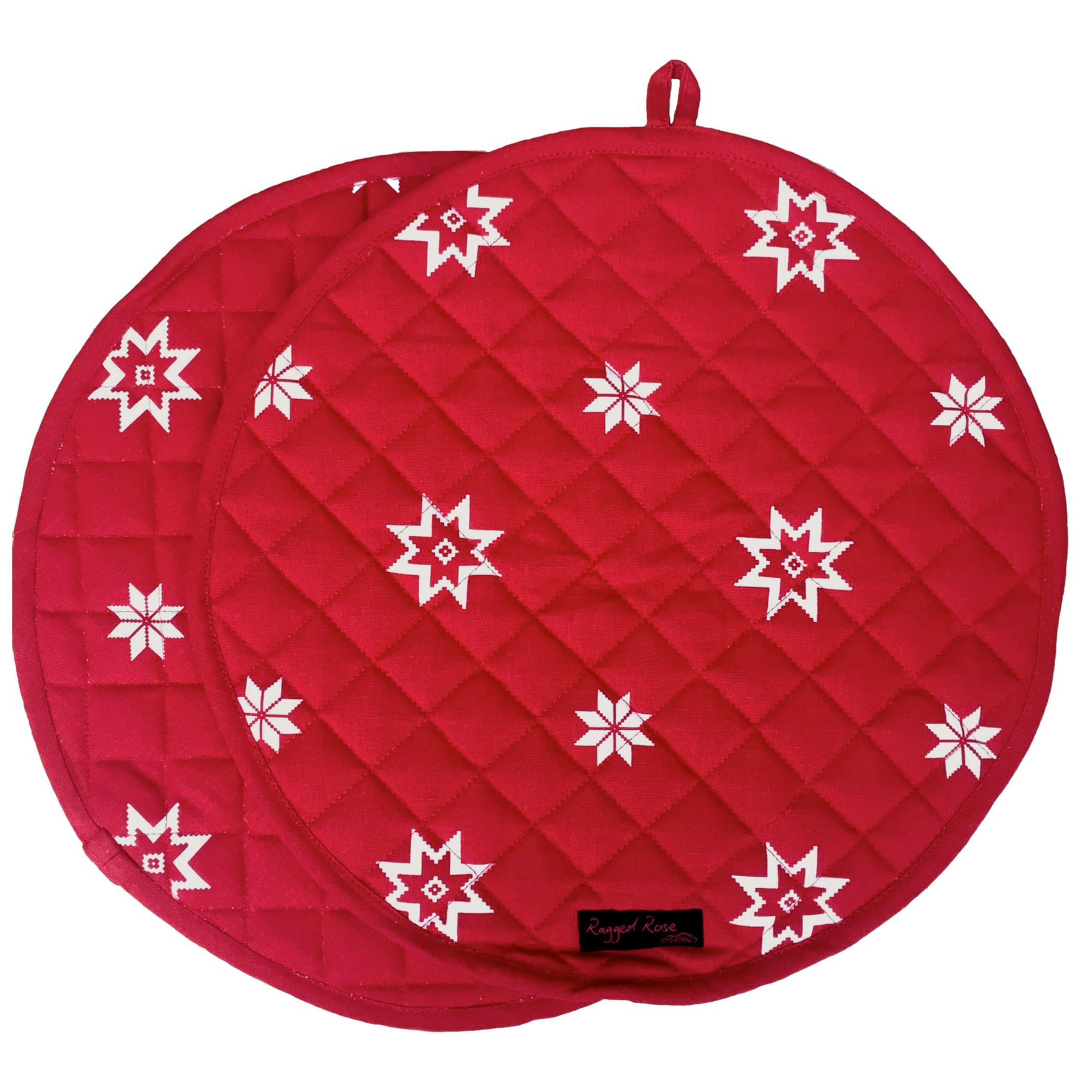 Ragged Rose Aga Cooker Hob Covers - 38 cm x 38 cm Universal Hob Mats for Gas, Oil, Electric, & Induction Aga Cookers - Pair of Machine Washable Cotton Chef’s Pads - Red Christmas Star, Pack of 2