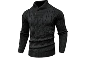 HYPESTFIT Mens Pullover Shawl Collar Sweater Long Sleeve Turtleneck Casual Cable Knitted Sweaters
