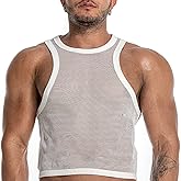FIROTTII Mens See Through Sleeveless Shirt Mesh Tank Top for Men Crew Neck Fishnet Fitted Muscle Shirt Clubwear