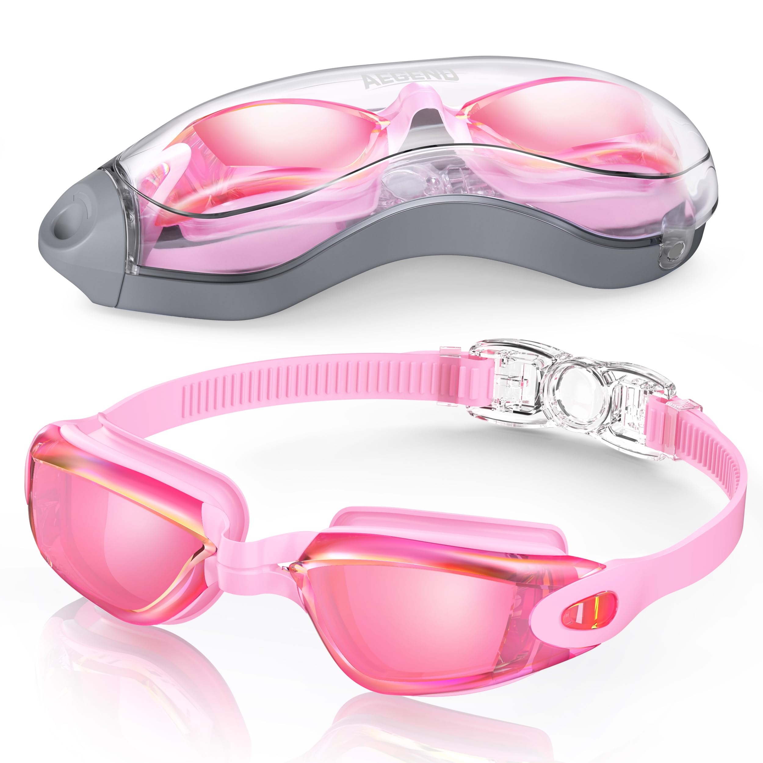 Photo 1 of Aegend Swim Goggles, Swimming Goggles No Leaking Full Protection Adult Men Women Youth, Light Pink