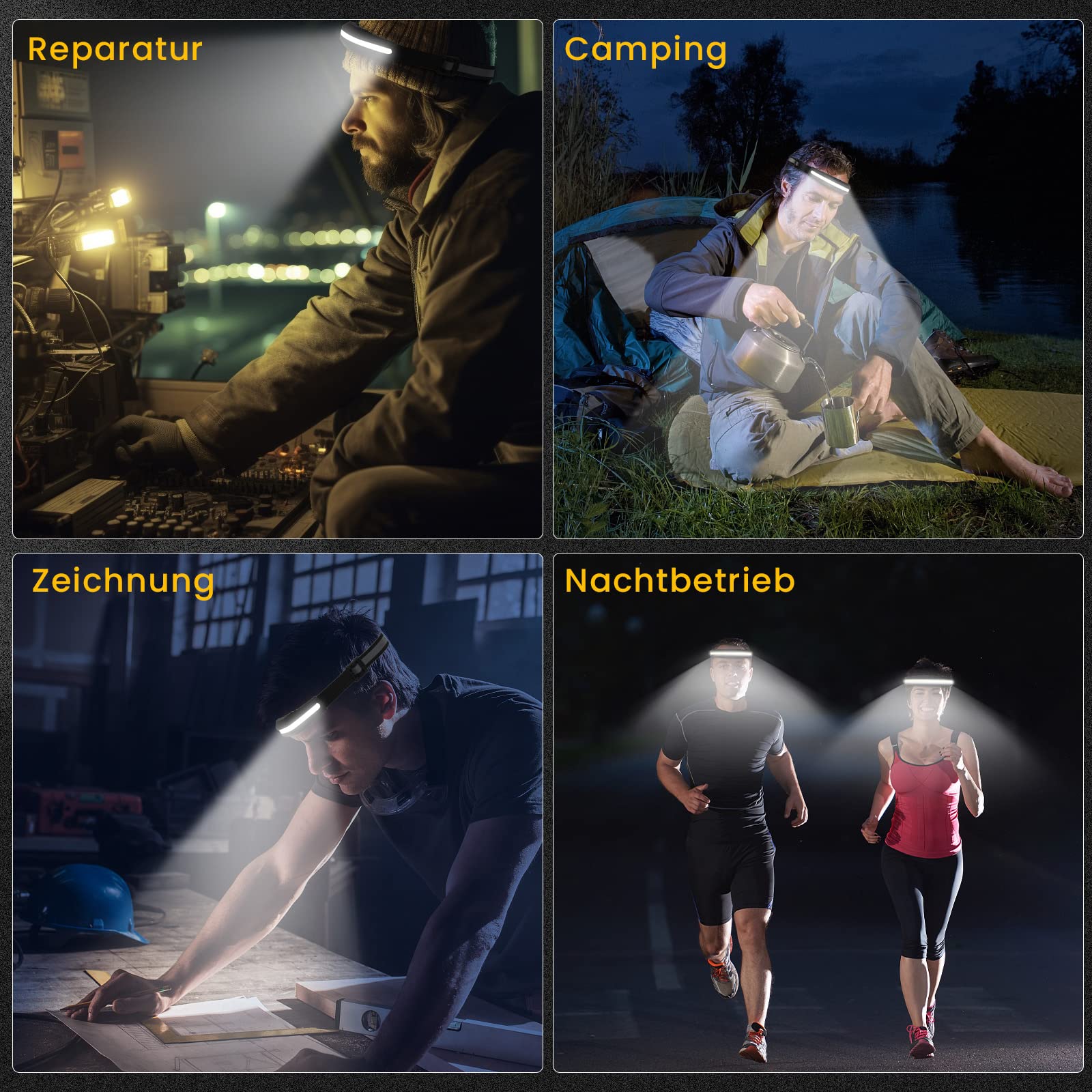Nalezuns LED Stirnlampe, Wiederaufladbar, 230° Ultra Weitwinkel, IPX4 Wasserdicht, 4 Lichtmodi Stirnleuchte Scheinwerfer, Headlight für Joggen, Campen, Wandern & Outdoor 6