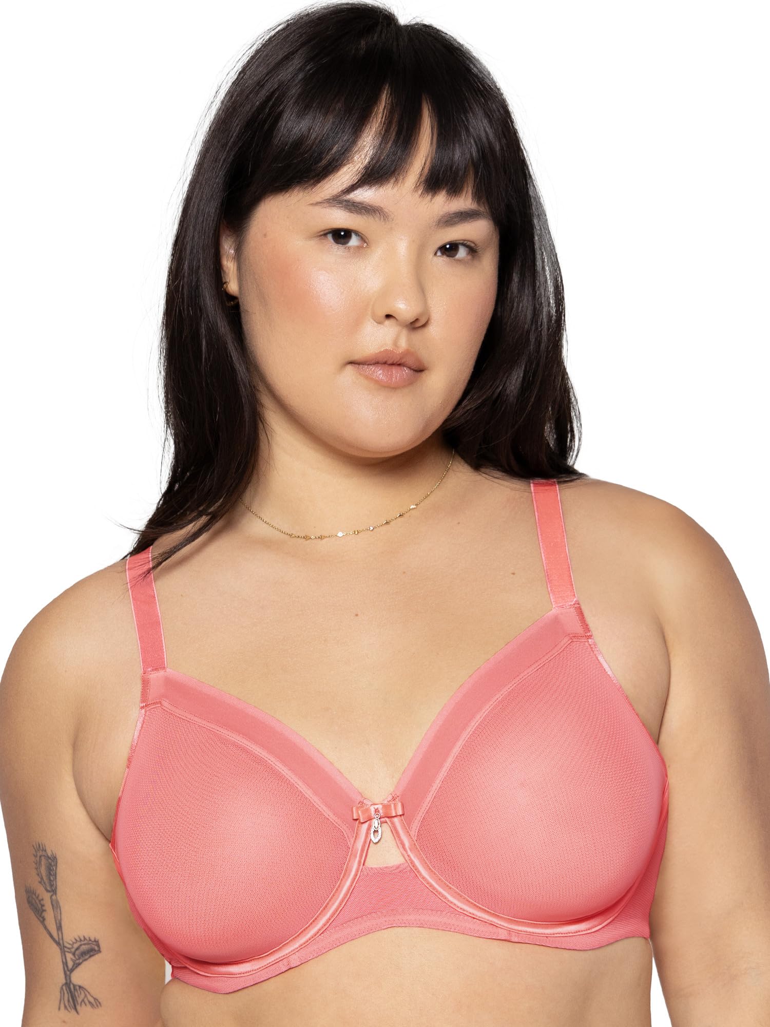 Curvy Couture Women’s Sheer Mesh Full Coverage Unlined Underwire Bra