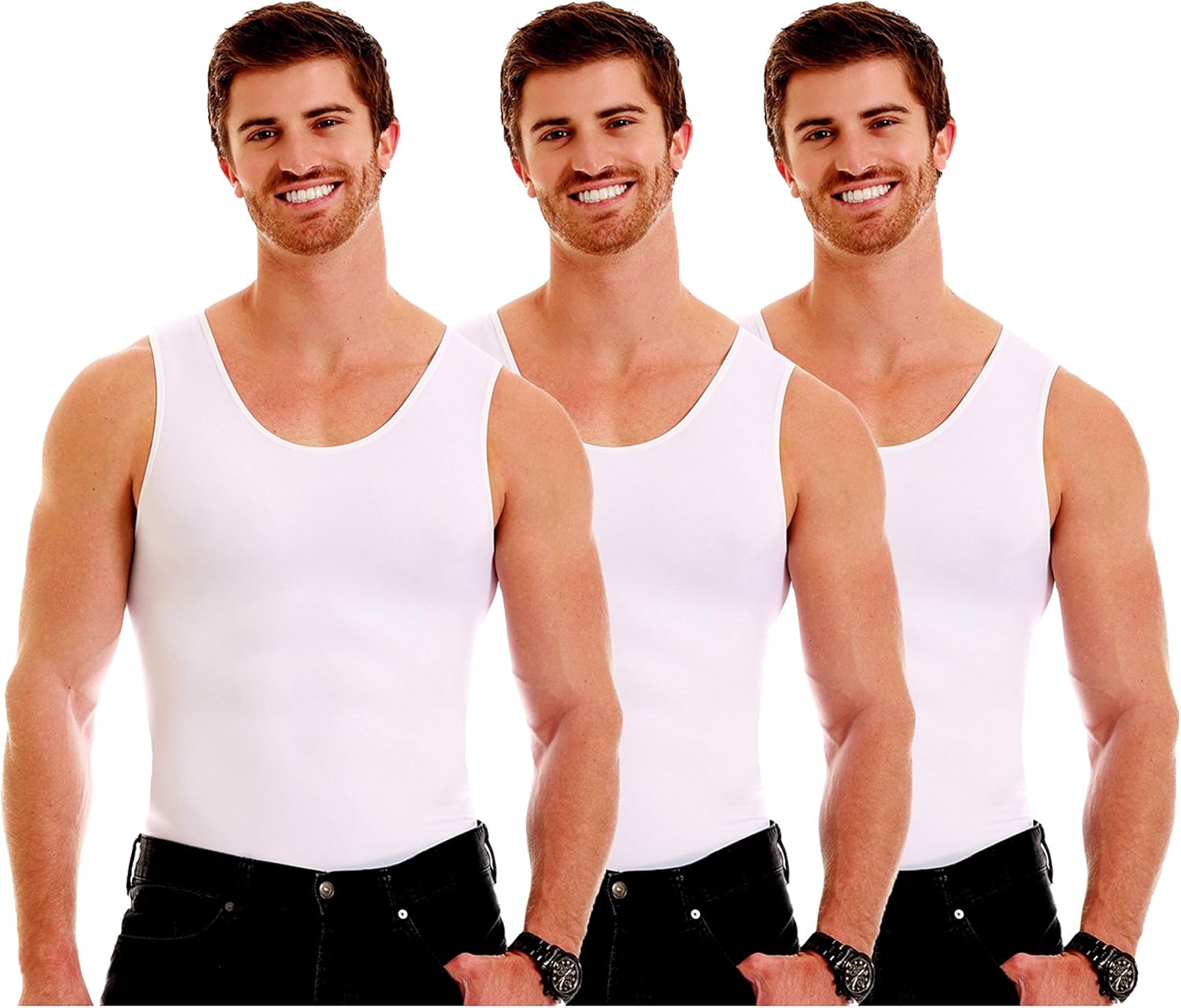 Insta Slim 3 Pack Men's Firming Compression Muscle Tank Shirt: Clothing
