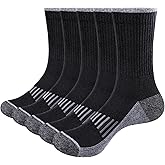 YUEDGE Men's Socks Black/White Cotton Cushioned Training Athletic Crew Socks Breathable Wicking Work Socks For Men, 5 Pairs