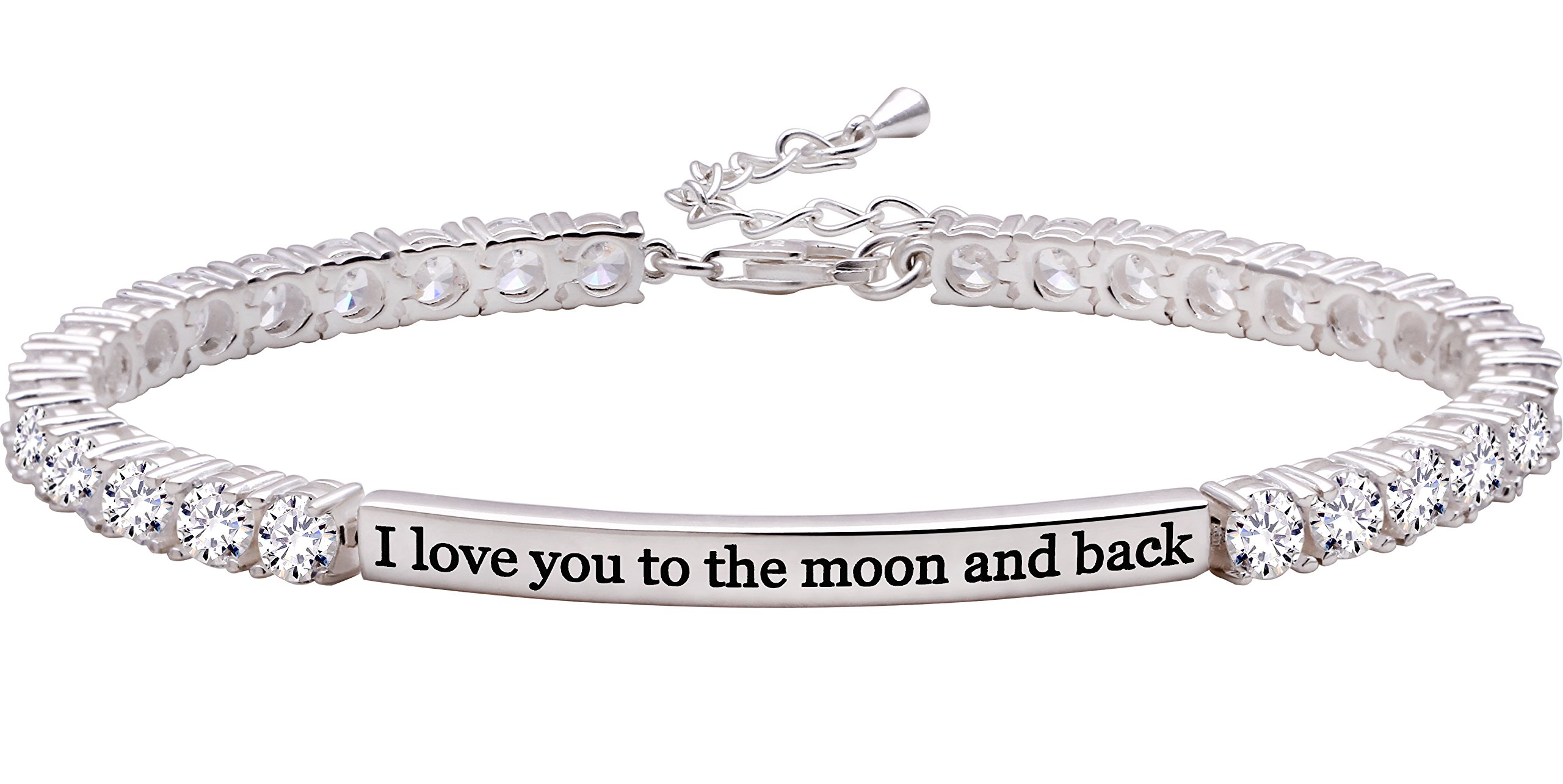 ALOV Jewelry Sterling Silver I love you to the moon and back Cubic Zirconia Bracelet