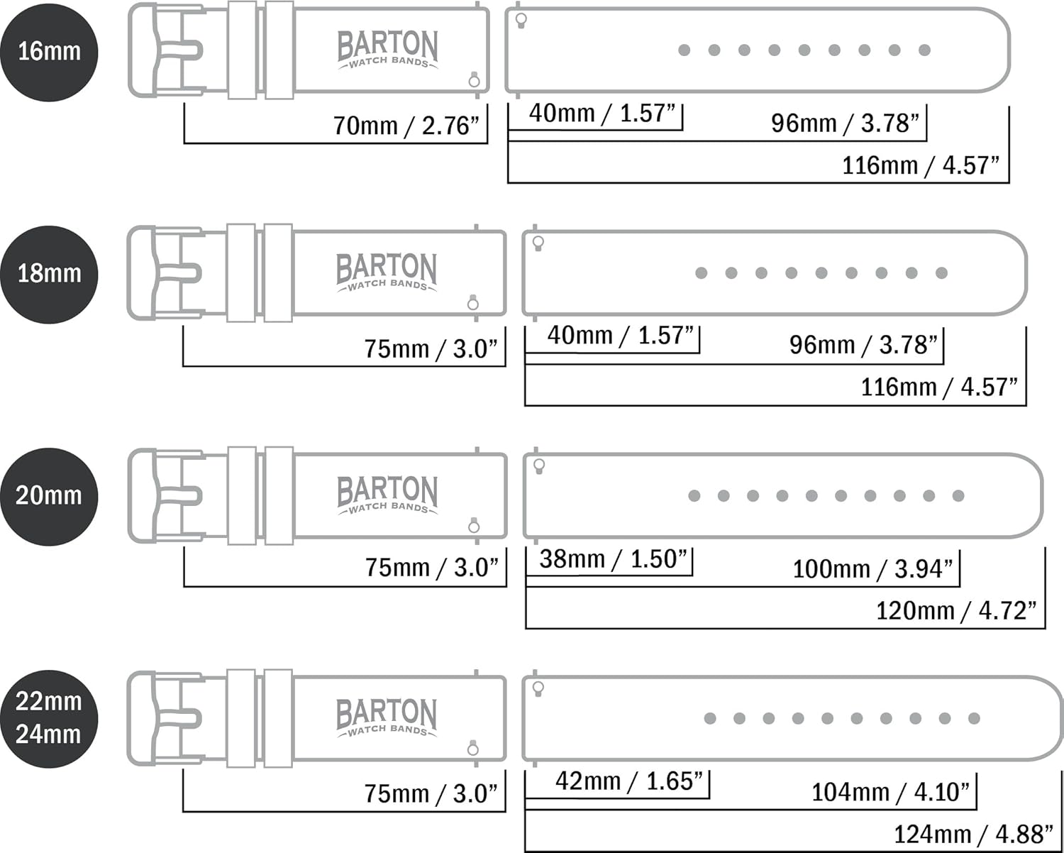 BARTON Watch Bands - Soft Silicone Quick Release Straps - Choose Color & Width - 16mm, 18mm, 20mm, 22mm, 24mm - Silky Soft Rubber Watch Bands | 