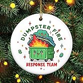 ARVEXO Christmas Funny Work Gifts for Coworkers - Ceramic Dumpster Fire Christmas Ornaments 2025 - Appreciation Gift for Work Bestie Friend, Stocking Stuffers, Gag Gift, White Elephant Gifts Women Men