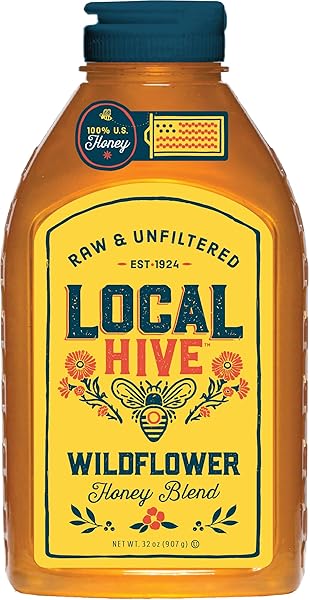 LOCAL HIVE WILDFLOWER RAW & UNFILTERED – 32 OZ | 100% PURE U.S. HONEY | NATURAL SWEETENER SOURCED FROM AMERICAN BEES & BEEKEEPERS | PREMIUM WILDFLOWER BLEND | IDEAL FOR TEA, BAKING & COOKING