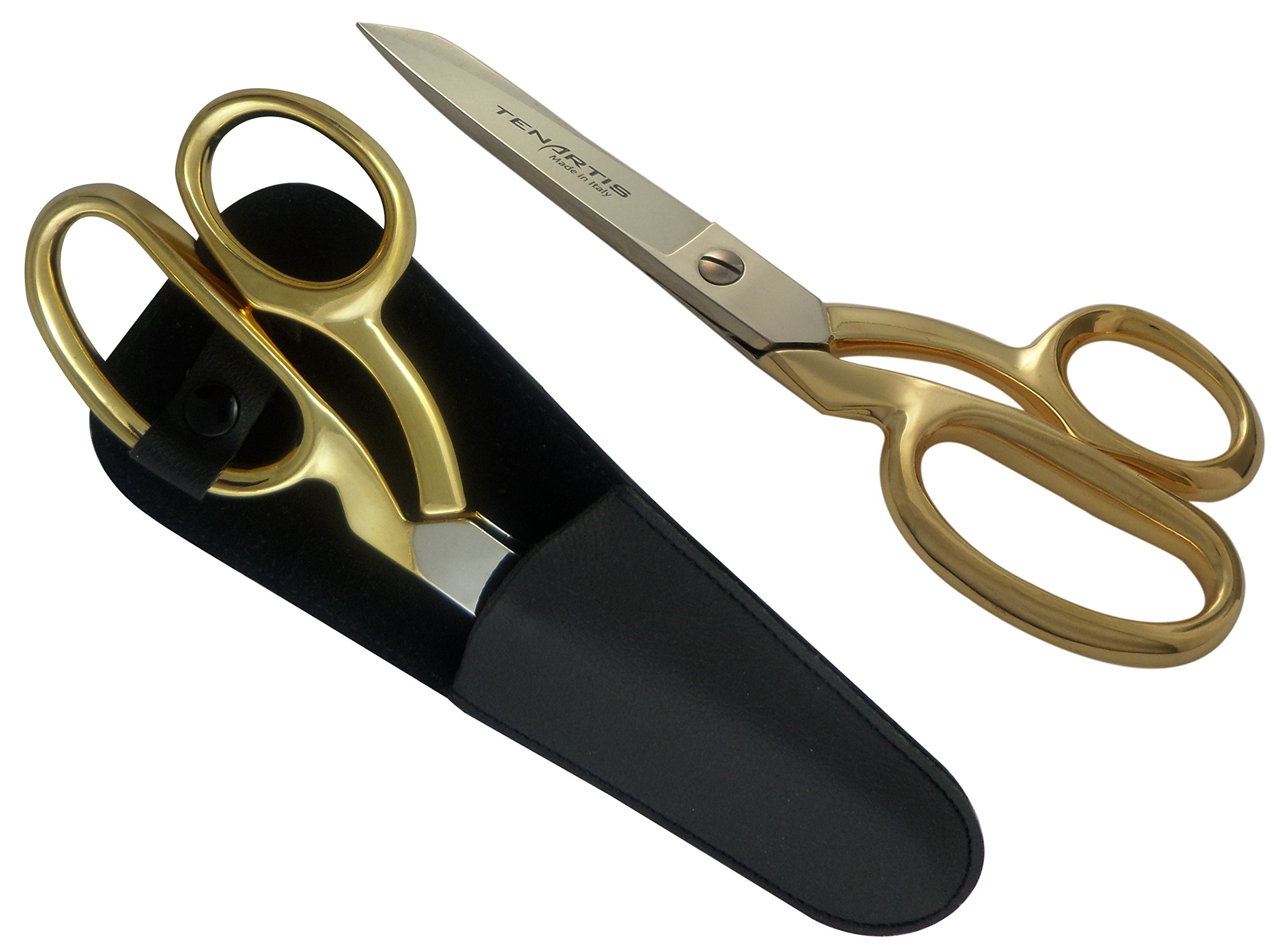 Tenartis 377 8" Fabric, Dressmaking, Sewing Scissors, Gold-Plated with Black Scabbard - Made in Italy