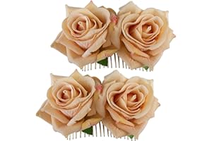 CROWN GUIDE 2-Pack Rose Flower Bridal Hair Combs Women Wedding Hair Accessories Pieces For Brides Flamenco Dancer Hairstyles Pale Pink