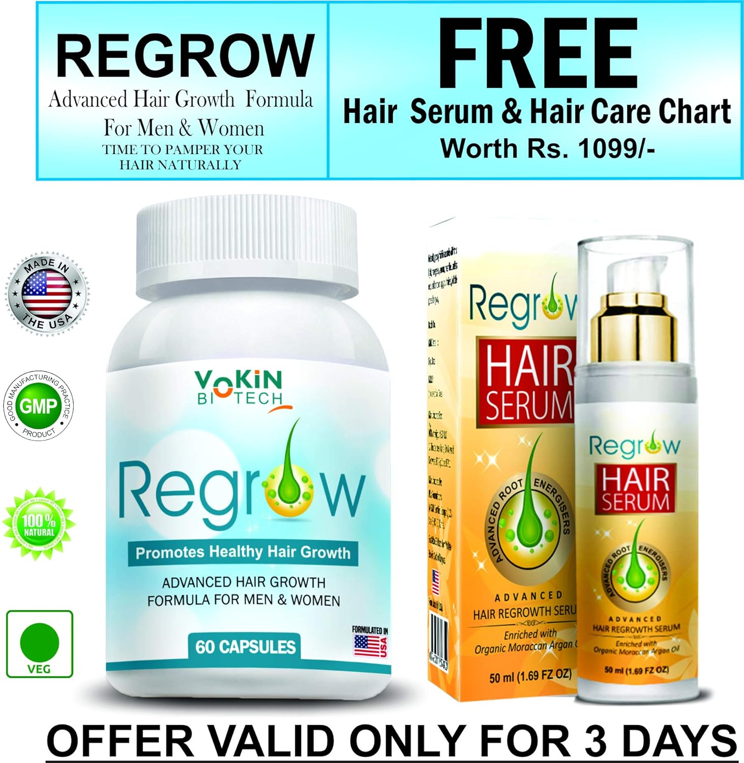 Buy Vokin Biotech Regrow All Natural Hair Loss Supplement For