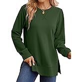 Saloogoe Sweatshirt for women Side Split Fall Fashion 2025 Long Sleeve Shirts Trending Now
