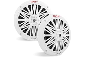 Pyle 6.5 Inch Dual Marine Speakers - 2 Way Waterproof and Weather Resistant Outdoor Audio Stereo Sound System with 200 Watt Power, Poly Carbon Cone and Butyl Rubber Surround - 1 Pair (White)