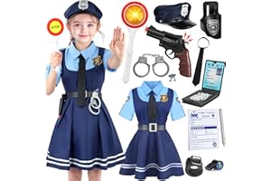 YADIYA Police Officer Costume for Kids, Halloween Costumes for Girls Kids 3-12, Police Uniform for Girls Boys