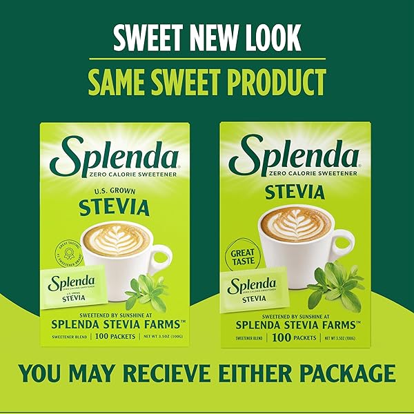 SPLENDA STEVIA ZERO CALORIE SWEETENER, SUGAR SUBSTITUTE PACKETS, 100 COUNT (PACK OF 1)