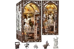 CCCDF DIY Book Nook Library Kit, Miniature Dollhouse Booknook Kit, 3D Wooden Puzzle Bookend Bookshelf with LED Light for Teens and Adults (Bernini's Sculpture Workshop)