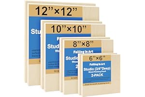 Falling in Art Unfinished Birch Wood Canvas Panels Kit, 8 Pack of 4 Sizes Studio 3/4’’ Deep Cradle Boards for Pouring Art, Crafts, Painting, and More