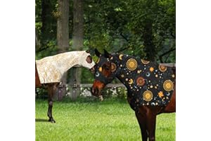 PALOURA Horse Slicker Hood with Zipper of 2 Set: Snug Fit, No-Ears Design, and Extra Large Eye Holes for Face, Shoulders, Mane, Chest, and Withers - Perfect for Show-L（Orange+Flower）