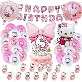 HALIFIN 48 Pcs Pink Birthday Party Decorations, KT Theme Party Balloons for Kids Girls, Includes Birthday Banner, Aluminum Fo