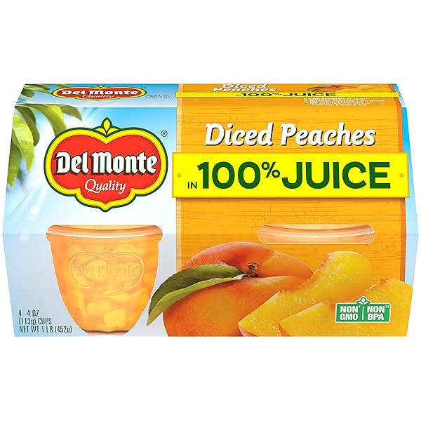 DEL MONTE DICED PEACHES IN 100% JUICE, 4OZ...