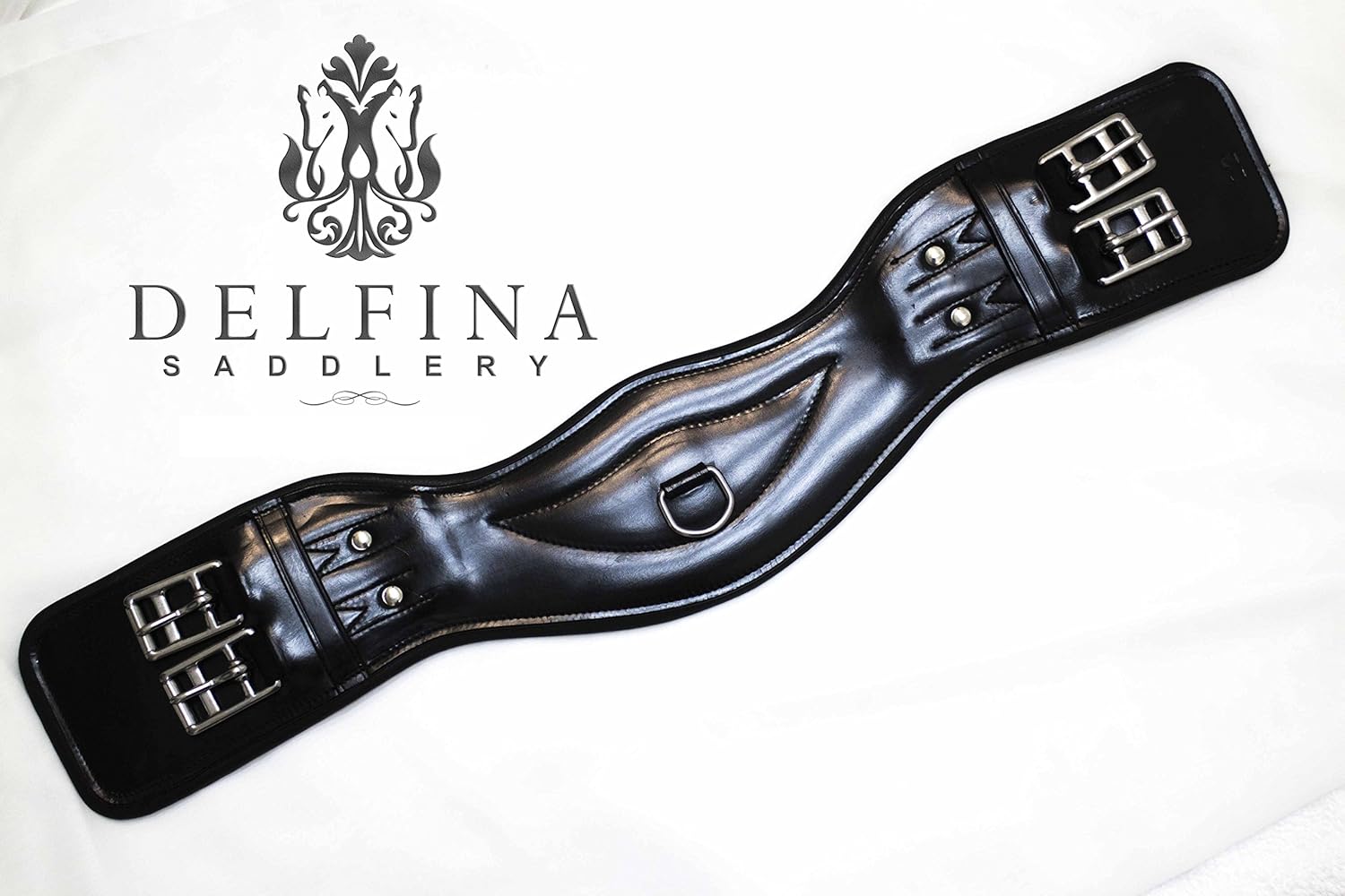 English Horse Girths Delfina Anatomical Shoulder Relief Black Leather Dressage English Girth