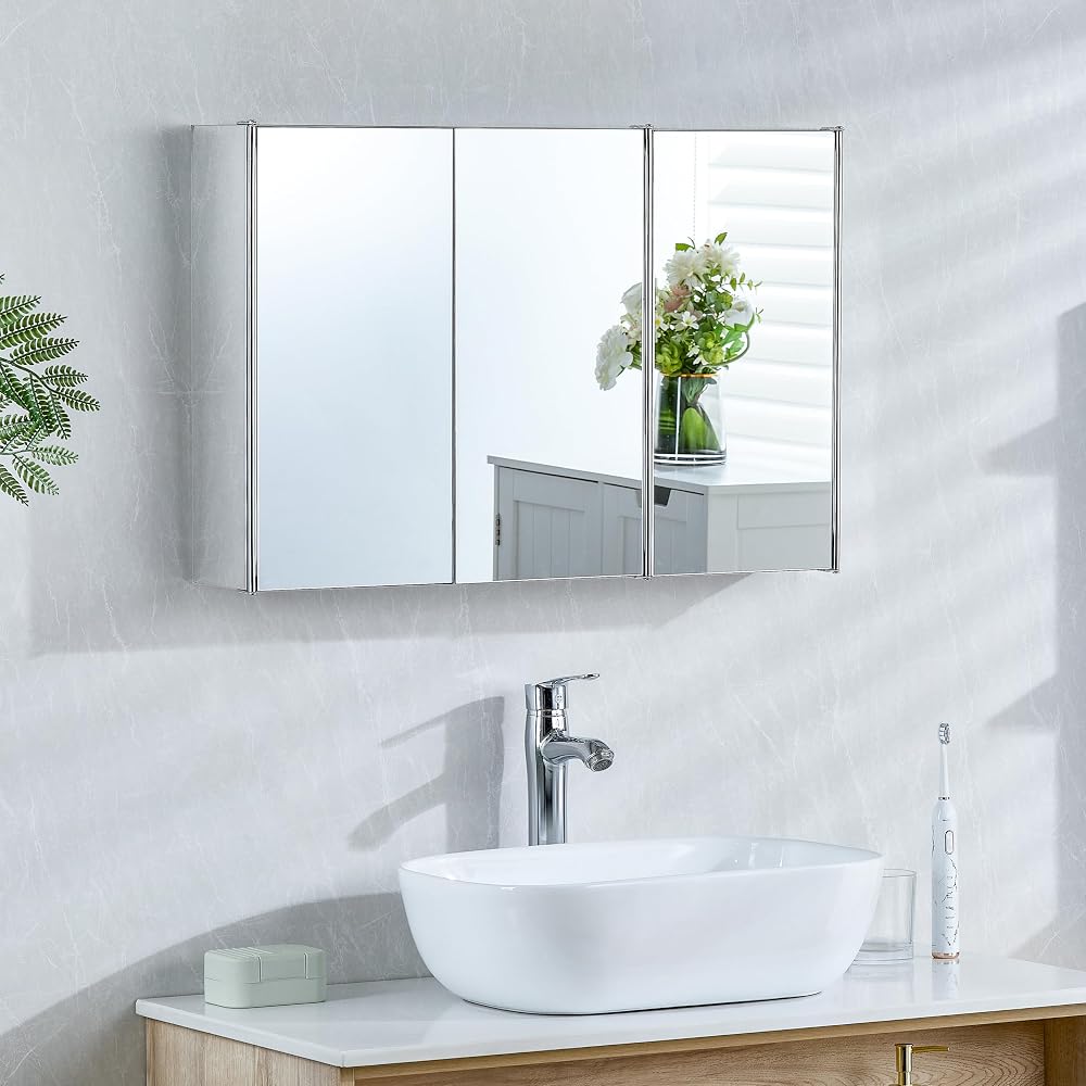 Bath Vida Tiano Triple Mirror Wall Mounted Stainless Steel Bathroom Cabinet