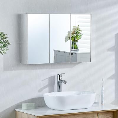 Bath Vida Tiano Triple Mirror Wall Mounted Stainless Steel Bathroom Cabinet