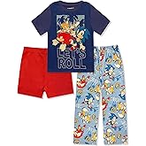 Sonic The Hedgehog Boys Pajama Set - 3 Piece Pants, T-Shirt & Shorts - Sleepwear PJ Set for Kids, Toddler Boys Pajamas