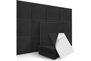14 Pack Self-adhesive Acoustic Panels Soundproof Wall Panels, New Upgrade Proijeut Sound Proofing Padding for Wall - 12 X 12 X 0.4 In Sound Proof Foam Panels Used in Home Offices - Black