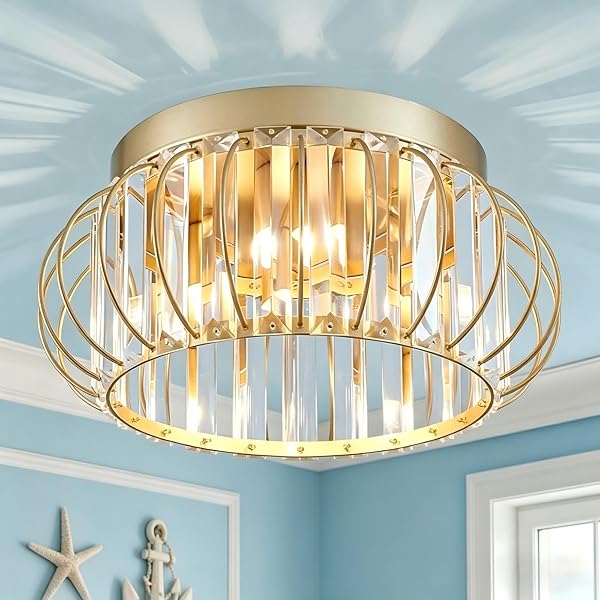 CABVOPE 3-LIGHT MODERN CRYSTAL CHANDELIER GOLD FLUSH MOUNT...