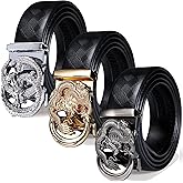 Barry.Wang Ratchet Belt 3 Buckles Gift Set Mens Belts Grain Leather Automatic Buckle 1 3/8" Father's Day Business Wedding