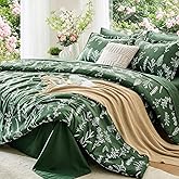 MUXHOMO Dark Green King Comforter Set, Elegant Floral Print Bed in a Bag 7 Pieces, Ultra Soft & Breathable Reversible Botanical Pattern Bedding Set with Comforter, Sheets, Pillowcases, and Shams