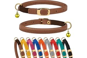 MUROMTO Murom Rolled Leather Cat Collar with Elastic Strap Safety Adjustable Pet Collars for Cats Kitten Yellow Red Pink Blue Orange Brown Gray (Brown)