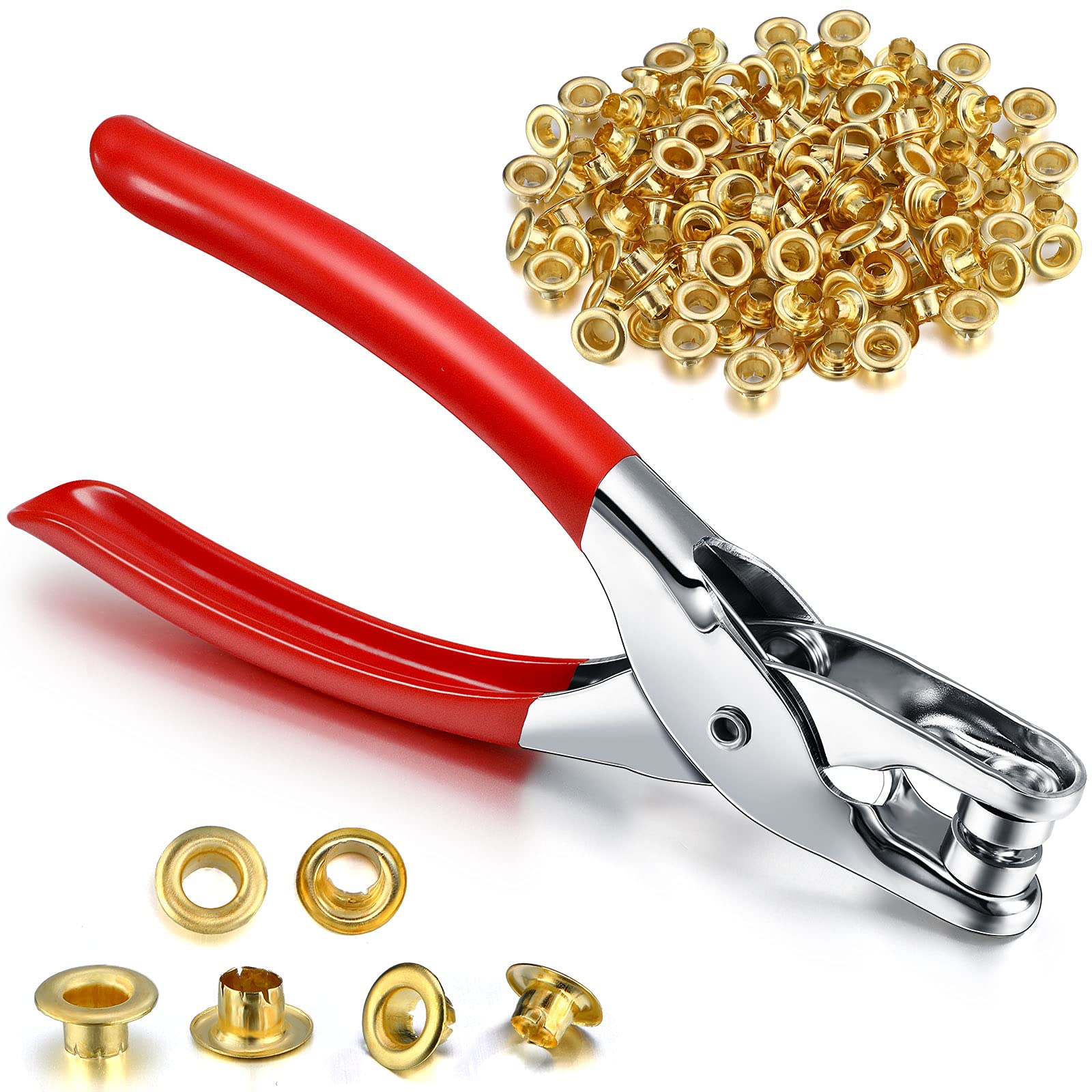 Photo 1 of Mudder 301 Pcs Grommet Eyelet Pliers Tool Kit, Fabric Leather Hole Eyelets and Grommets Punch Pliers with 300 Metal Eyelets for Belt Shoes Cloths(1/4 Inch,Gold)