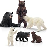Toymany 6PCS Realistic Bear Figurines Set - Plastic Bears Toy with Grizzly, Black Bear, Polar Bear and Cubs, Wild Animals Figures Education Toy Cake Toppers Christmas Birthday Gift for Kids Toddlers